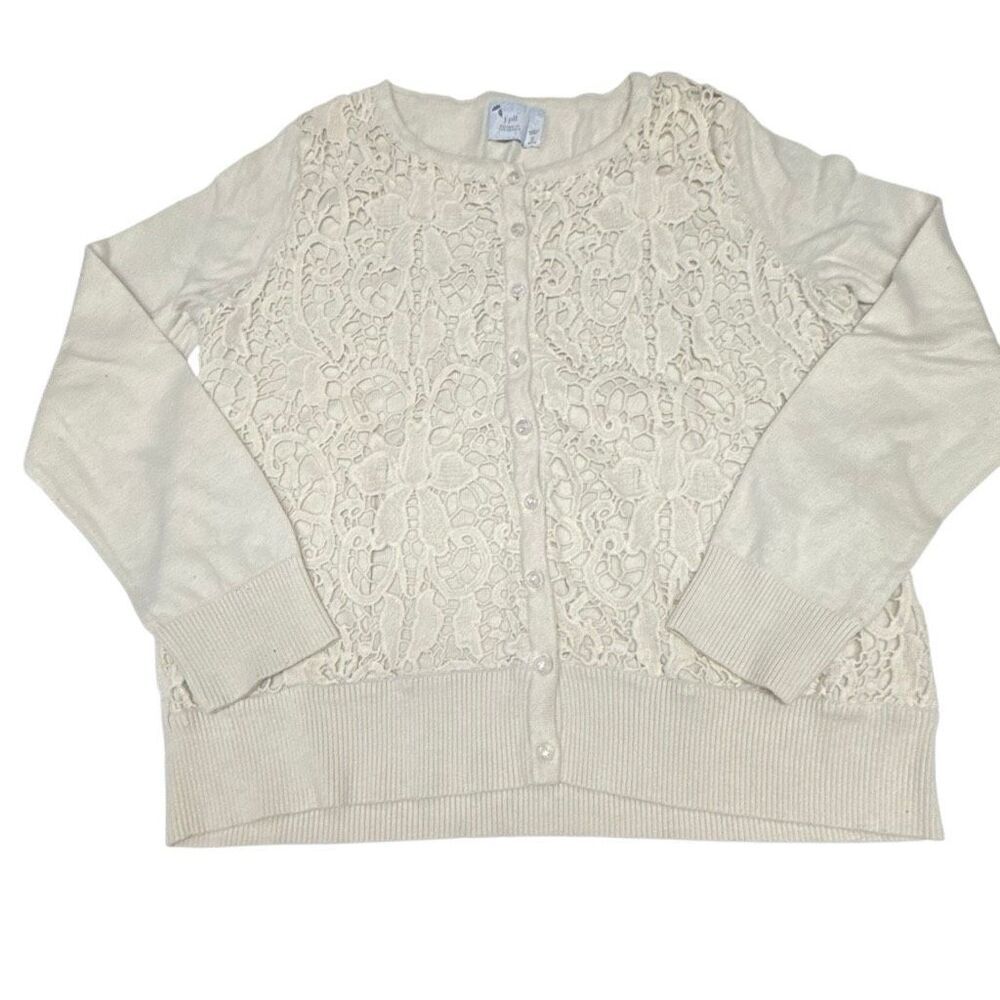 J.Jill Delight In The Details Womens Cream Crochet Lace Button Up Cardigan Small